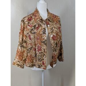 Hearts Of Palm Jacket Womens Size 16 Bohemian Orange Floral Linen Rayon Plus Fal